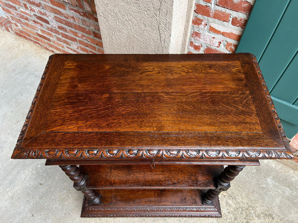 Antique English Server Console Table Jacobean Carved Oak Barley Twist c1900