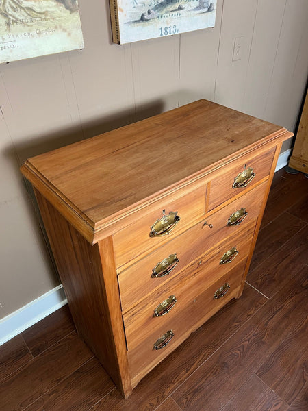 Antique English Country Pine Chest of Drawers 5 Drawer Dresser c1920