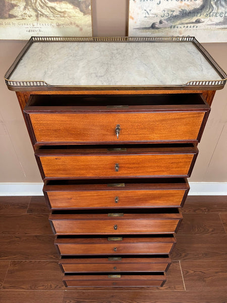 Antique French Chest of Drawers Semainier Louis XVI White Marble Mahogany c1900