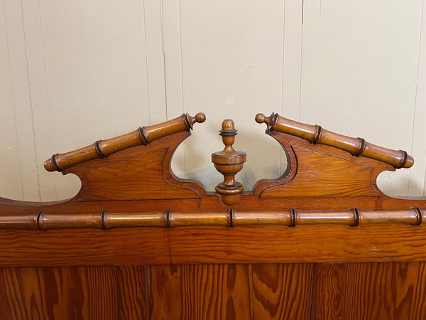 Antique English Faux Bamboo Pine Hall Bench Victorian High Back Settle c1890