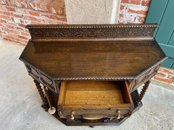 Antique English Console Hall Table Jacobean Carved Oak Barley Twist Gong c1880