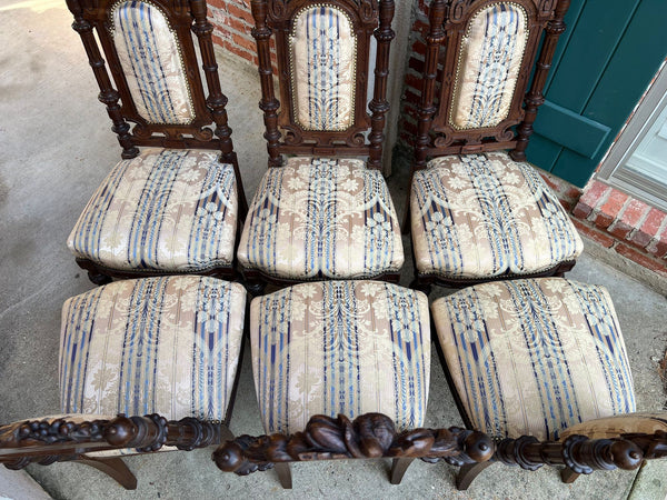 Set 6 Antique French Dining Chairs Renaissance Carved Oak Black Forest c1880