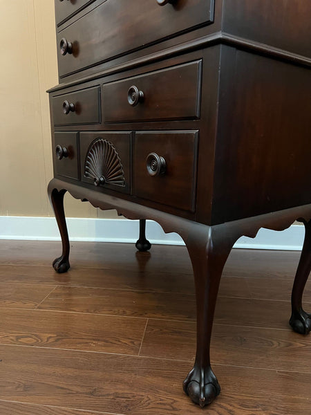 Vintage Chippendale Highboy Chest of Drawers Mahogany Ball and Claw Kindel c1950