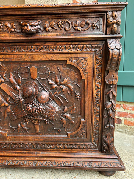 Antique French Wine Cabinet Sideboard Renaissance Revival Carved Oak c1890