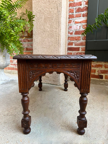 Antique French Bench Stool Gothic Renaissance Coffee Table Carved Oak c1890