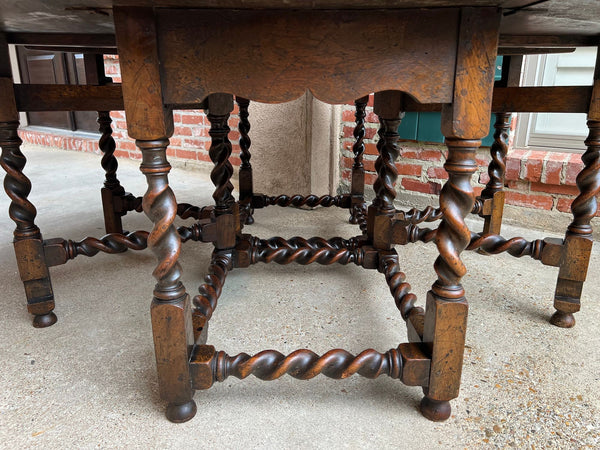 Antique English Wake Dining Table Drop Leaf BARLEY TWIST Jacobean Oak Console