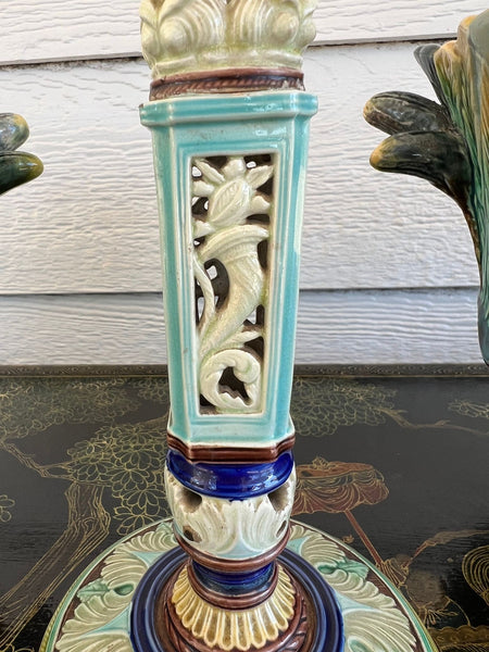Antique English Wedgwood Majolica Candlestick Candle Holder Cinque Cento c1876