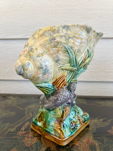 Antique Majolica Vase Bowl Dolphin Nautilus Shell English Royal Worcester c1870