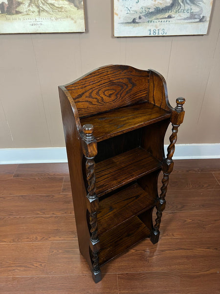 PETITE Antique English Bookcase Bookshelf Barley Twist Tiger Oak Display c1920