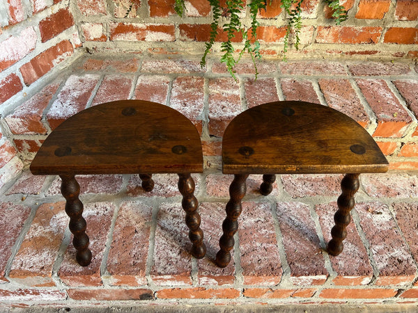 PAIR Set of 2 Antique English Stool Oak Jacobean Display Stand Bobbin Leg c1900