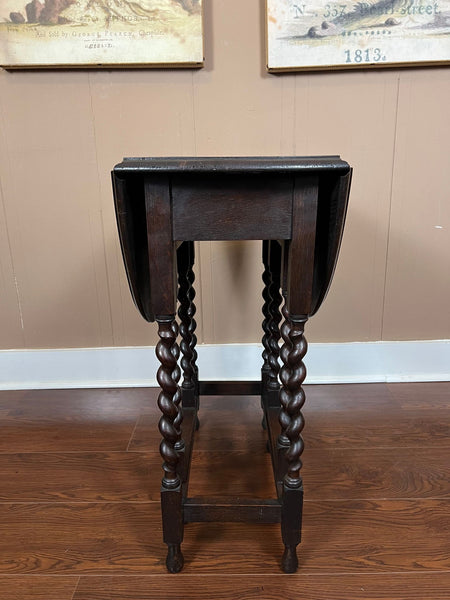 PETITE Antique English Side Sofa Table Barley Twist Drop Leaf Gateleg Carved Oak