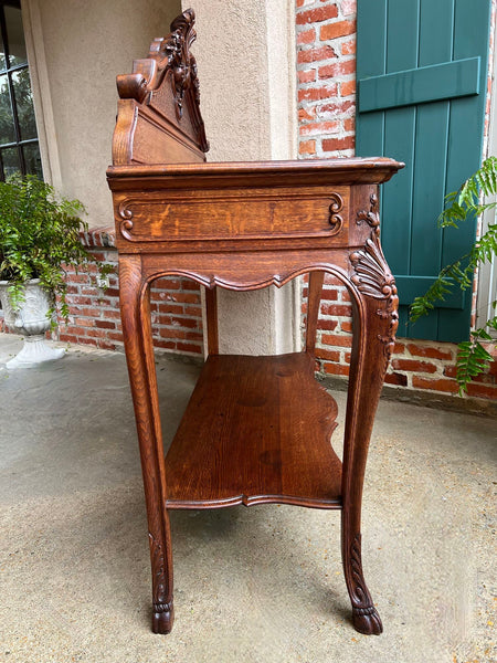 Antique French Dessert Server Sideboard Buffet Louis XV Carved Tiger Oak c1890