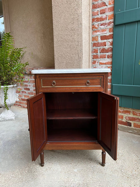 Antique French Mahogany Small Cabinet Side Table White MARBLE Louis XVI Mahogany