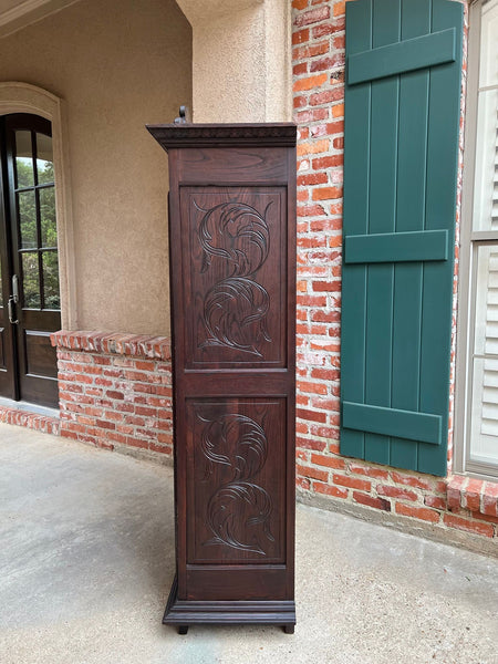 Antique French Breton Cabinet Armoire Carved Crown Brittany Wardrobe c1890