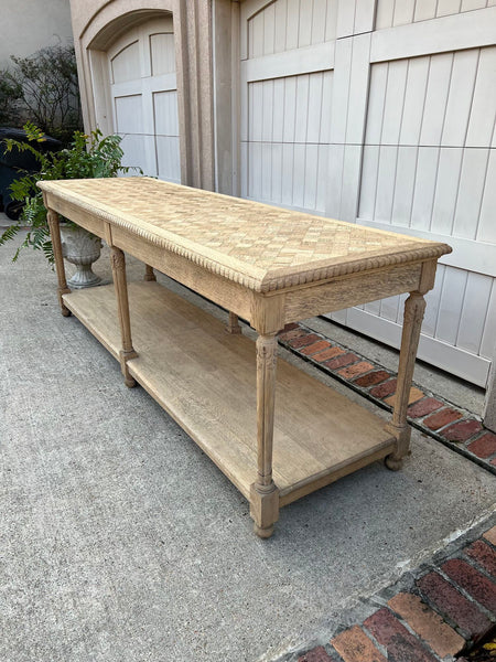 Antique French Drapers Table Bleached Oak Large Kitchen Island Console c1890