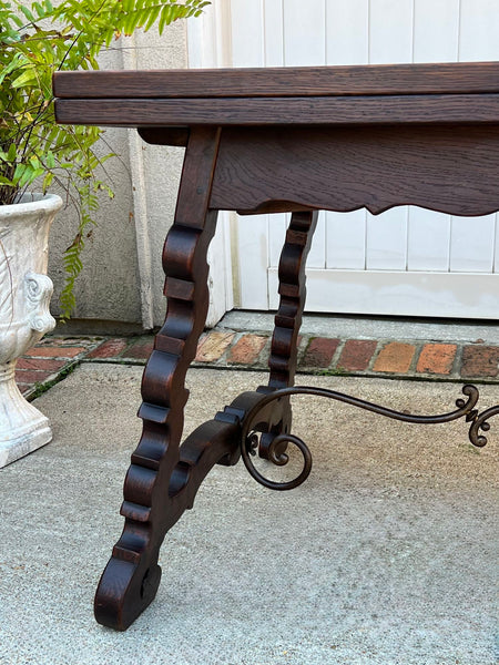 Antique French Oak Dining Table Spanish Catalan Trestle 9 FT. Draw Leaf c1910