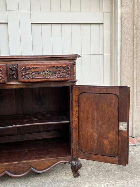 Antique French Louis XV Buffet Sideboard Cabinet Carved Oak Server c1920
