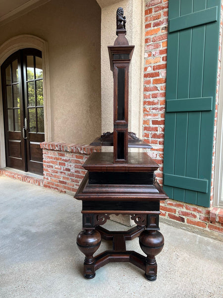 Antique English Book Press Table Renaissance Carved Oak Ebonized Cabinet c1880