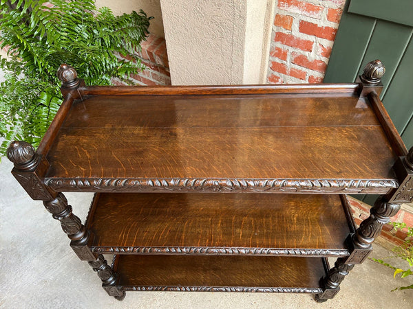 Antique English Hotel Dumbwaiter Server Sideboard Trolley Carved Oak Renaissance