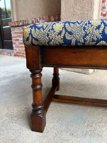 Antique English Oak Bench Upholstered Window Seat Jacobean Revival c1920