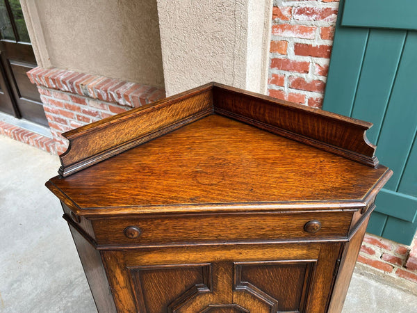 Antique English Tiger Oak Corner Cabinet Barley Twist Jacobean Arts & Crafts