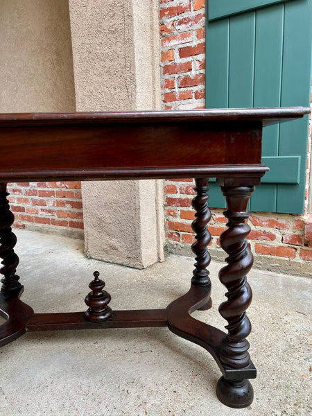 Antique English Barley Twist Writing Table Library Desk Jacobean Walnut c1880