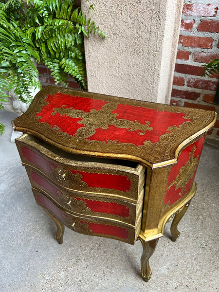 Vintage Italian Gold Gilt Wood Chest End Table Florentine RED Hollywood Regency Tole