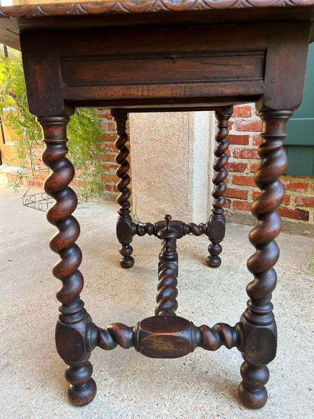 Antique English Console Table Writing Desk Jacobean Barley Twist Carved Oak c1890