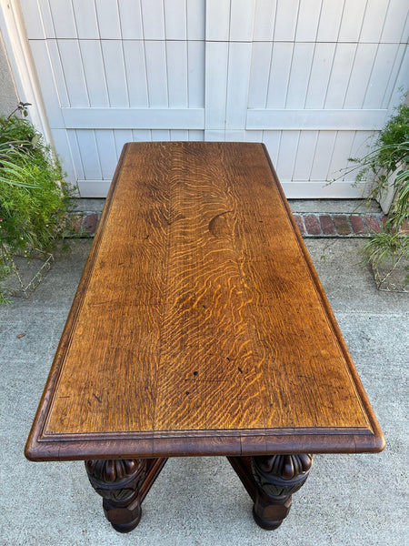 Antique English Oak Refectory Console Hall Table Carved Jacobean or Tudor c1890