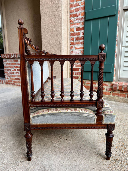 Antique English Chaise Lounge Bench Victorian Hall Seat Carved Walnut c1880