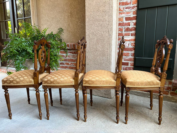 Set 4 Antique French Louis XVI Salon Chairs Petite Dining Parlor Carved Walnut