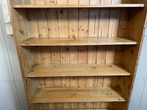Antique English Country Pine Bookcase Bookshelf Tall Narrow Open Shelf c1900