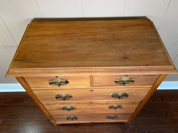 Antique English Country Pine Chest of Drawers 5 Drawer Dresser c1920