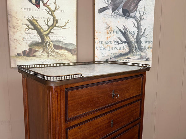 Antique French Chest of Drawers Semainier Louis XVI White Marble Mahogany c1900