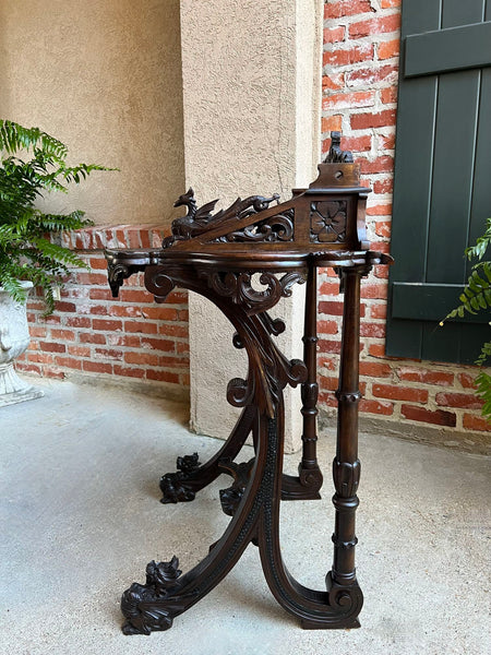 Antique French Writing Desk Secretary Black Forest Carved Oak Renaissance c1890