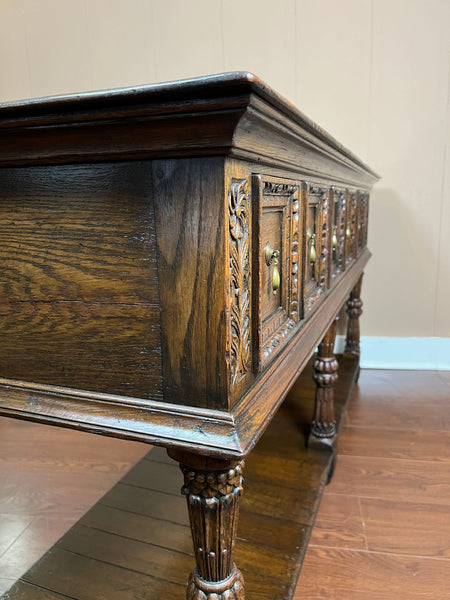 Antique English Dresser Base Sideboard Potboard Jacobean Carved Oak c1890