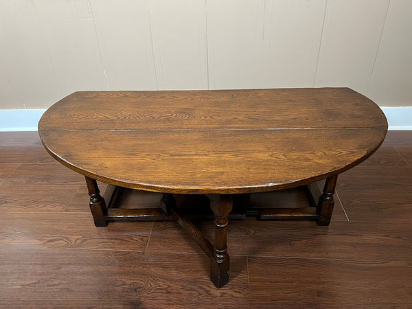 Antique English Oak Coffee Table Drop Leaf Jacobean Wake Table Gateleg c1930