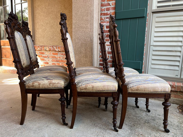 Set 6 Antique French Dining Chairs Renaissance Carved Oak Black Forest c1880