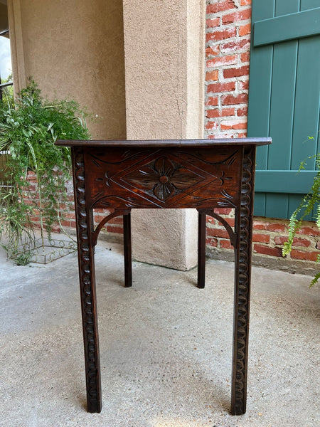 Antique English Sofa Console Table Jacobean Carved Oak Foyer Table c1890