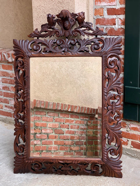 Antique French Carved Oak Frame Beveled Mirror Wall PIER Mantel Renaissance