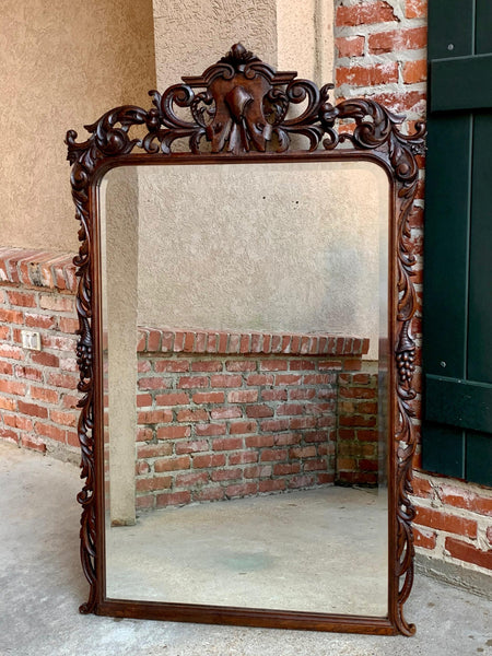 19th century Antique French Carved Oak Pier Mantel Mirror Renaissance Louis XIV