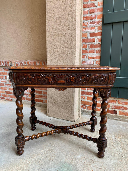 19th century French TABLE BARLEY TWIST Carved Oak Center Hall Sofa Renaissance