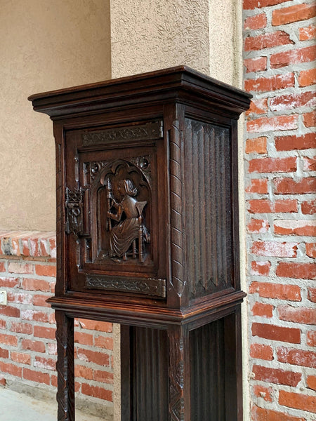 PETITE Antique French Carved Oak Gothic Vestment Cabinet Display Bookcase 19th c