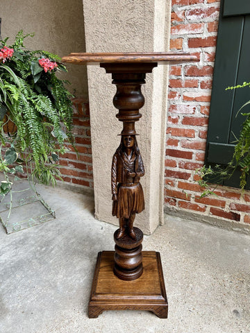 Antique French Pedestal Plant Stand Display Breton Brittany Carved Oak Baluster