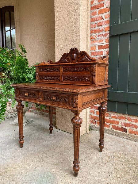19th century Petite French Carved Oak Secretary Writing Desk Louis XVI Style