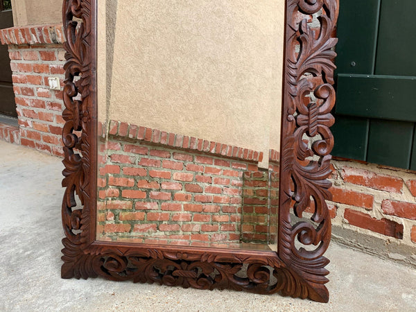 Antique French Carved Oak Frame Beveled Mirror Wall PIER Mantel Renaissance