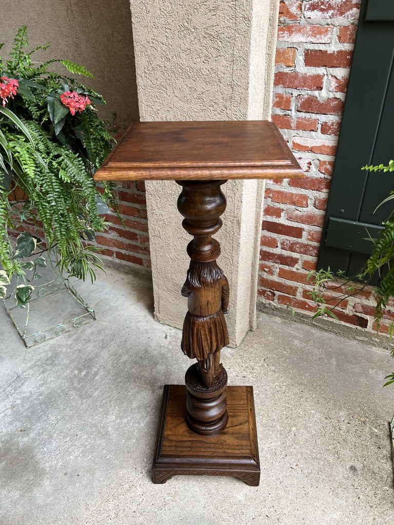 antique plant stand indoor Antique French Pedestal Plant Stand Display Breton Brittany Carved Oak – Geaux Vintage Antiques