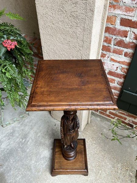 Antique French Pedestal Plant Stand Display Breton Brittany Carved Oak Baluster