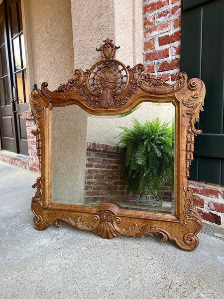 Antique French Wall Mirror Louis XV Carved Oak Stripped Finish 19th century