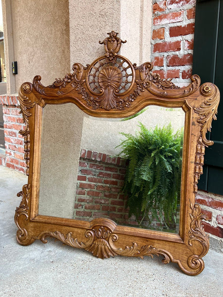 Antique French Wall Mirror Louis XV Carved Oak Stripped Finish 19th century